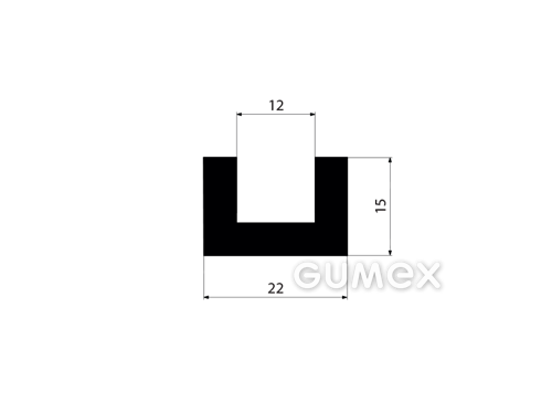"U" Gummiprofil, 15x22/12mm, 70°ShA, EPDM, -40°C/+100°C, schwarz, 